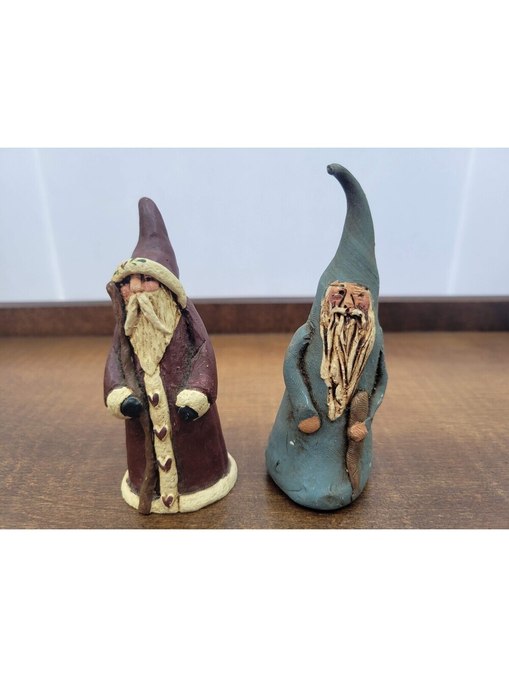 Handmade Clay Mini Santa Figures Set Of 2 Rustic Christmas Holiday Home Decor